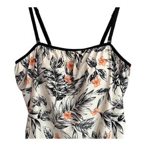 Island Pearls Swimsuit Top Floral Black & White Tankini Tagless Size 22